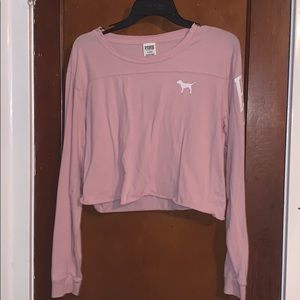 Pink Long Sleeve Crop T-shirt